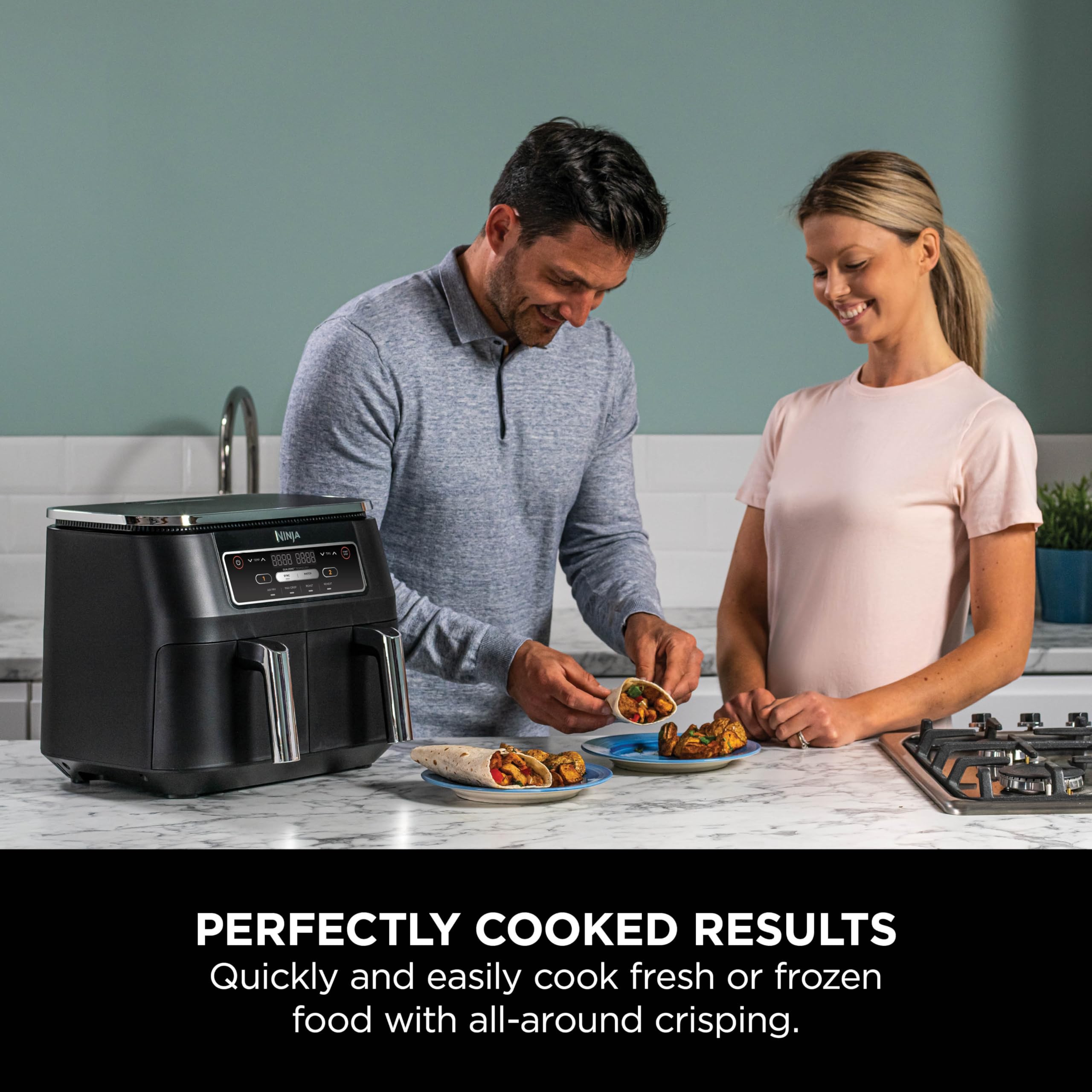 Ninja Foodi Dual Zone Digital Air Fryer, 2 Drawers, 7.6L, 4-in-1, Uses No Oil, Air Fry, Max Crisp, Roast, Reheat