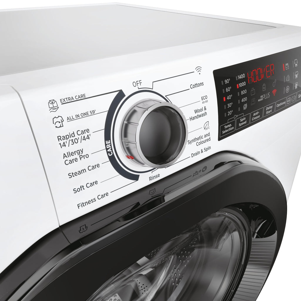 Freestanding Front Load Washing Machine – 9kg, 1400 RPM, 60 Programs, WiFi Connected, Inverter Motor, White/Black Door, Energy Class A
