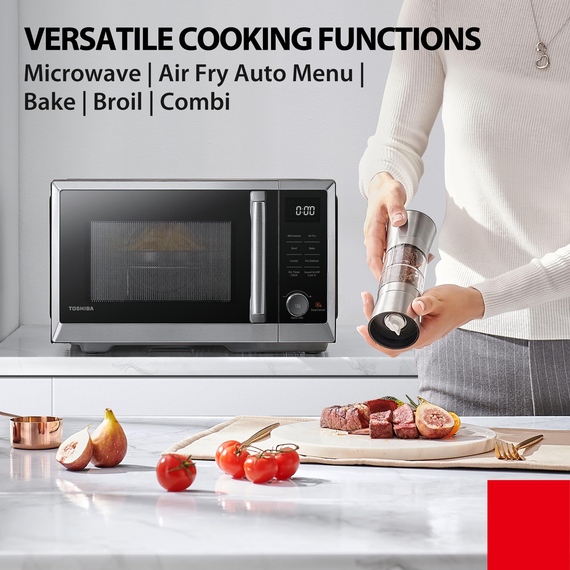 TOSHIBA Air Fry Auto Menu Combo 5-IN-1 26L Countertop Microwave Oven, Broil, Bake, Combi