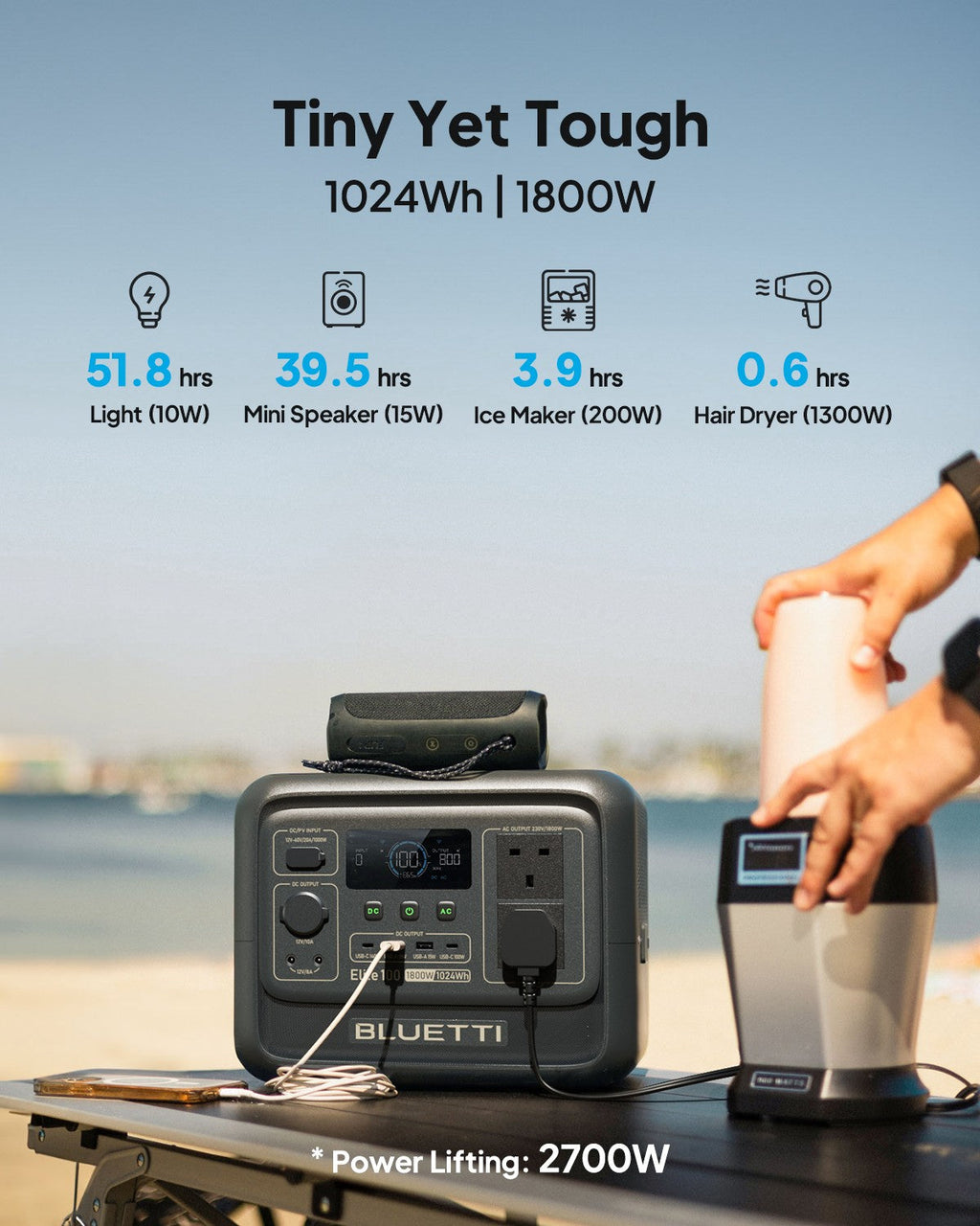 BLUETTI Elite 100 V2 1024Wh Portable Power Station 1800W Solar Generator for RV