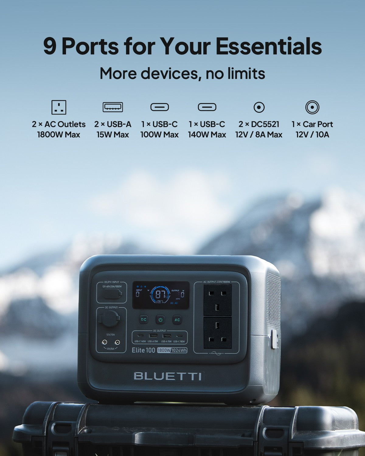 BLUETTI Elite 100 V2 1024Wh 1800W Portable Power Station Solar Generator for RV